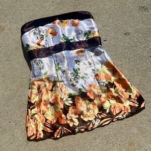 Vintage Y2K Studio Y Silky Floral Tube Top Empire Waist Browns S